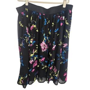 Torrid Midi Chiffon Skirt Black Floral Print Women 3/4X Elastic Waist Pull On
